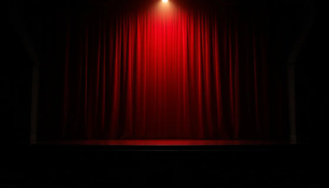 An empty cabaret stage under a single spotlight