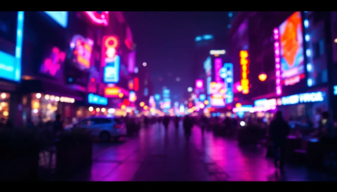 A lively night entertainment quarter lit by neon